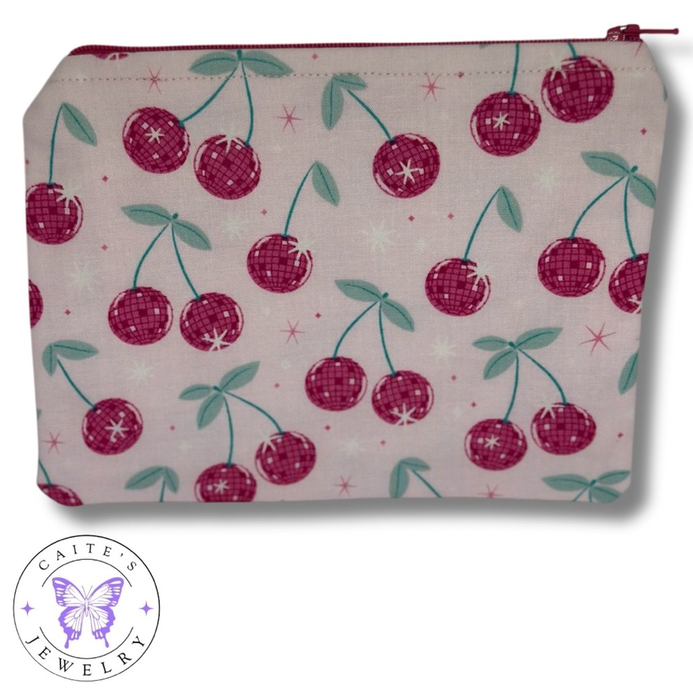Handmade Zipper Pouch with a Disco Cherries Fabric